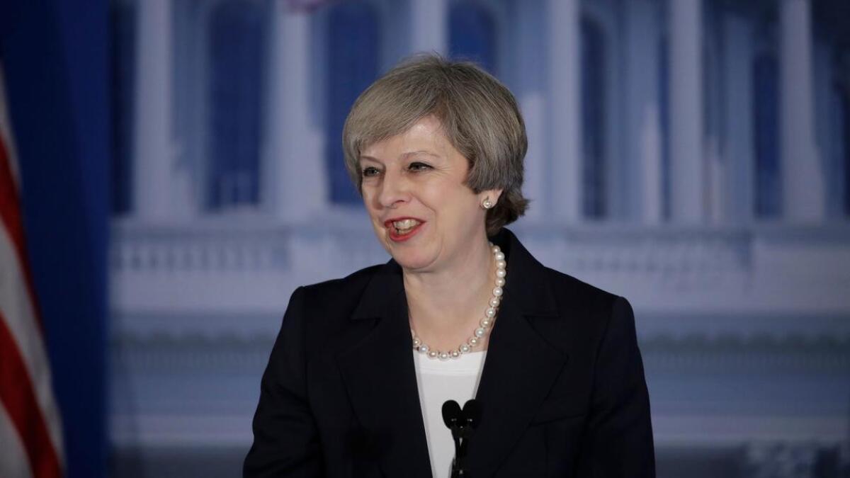 British Prime Minister Theresa May speaks at the retreat for congressional Republicans in Philadelphia on Thursday. She will meet with President Trump on Friday.