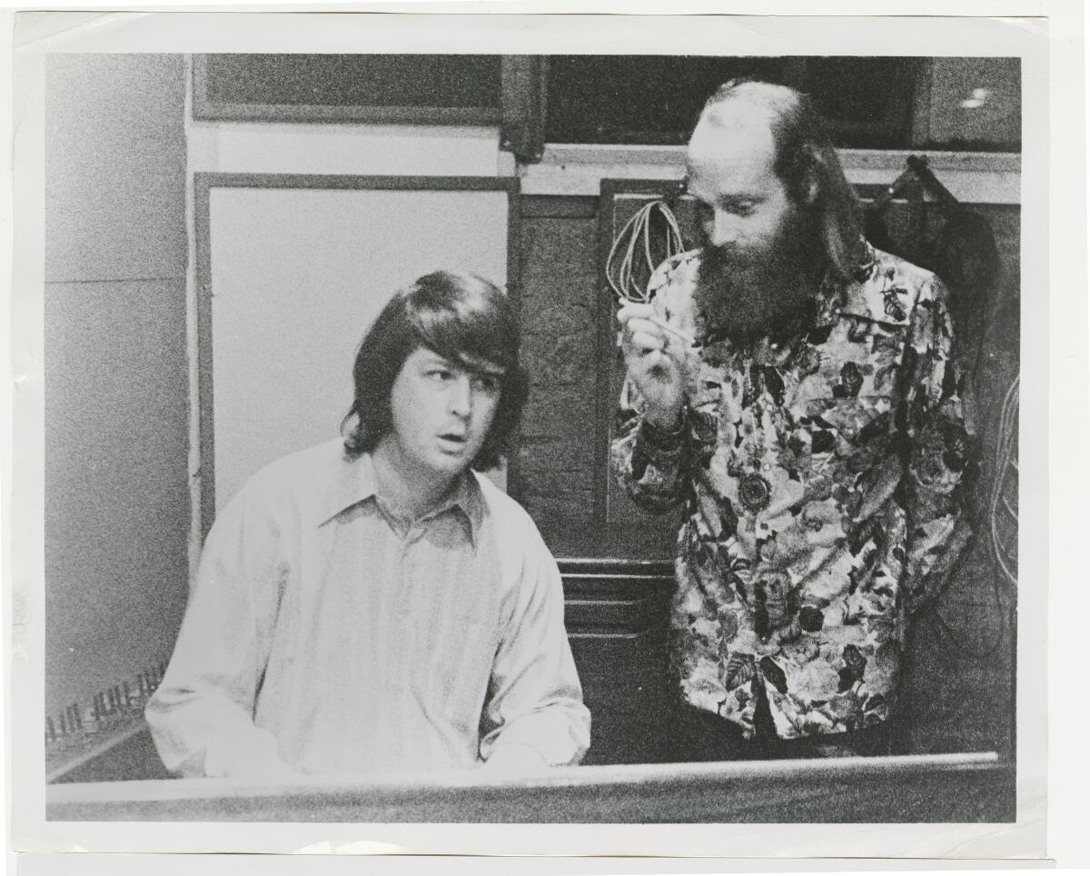 Bryan Wilson and Mike Love in the studio during the Feel Flows era. 