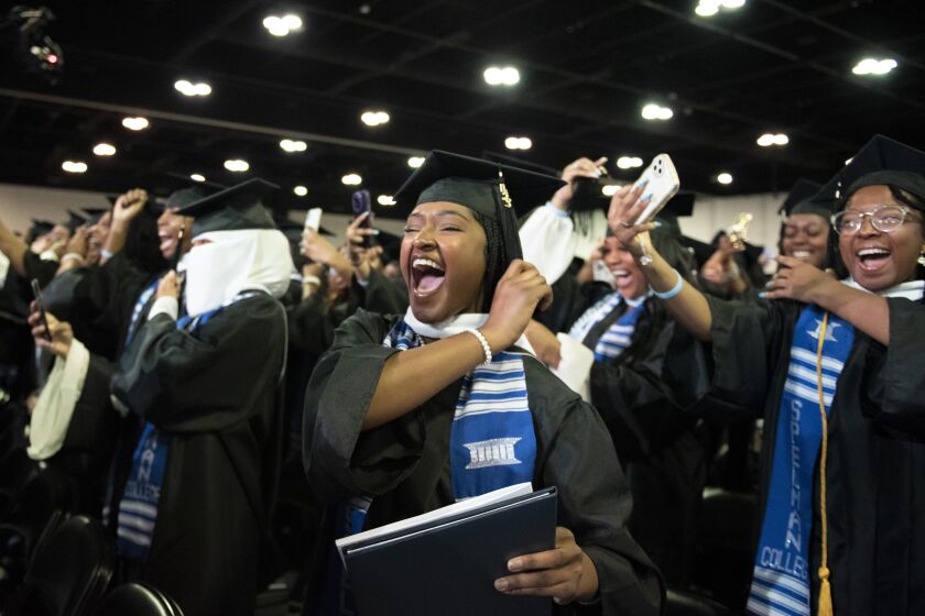 Participants in the Spelman College 136th Commencement celebrate in College Park, Ga., in May, 2023. Historically Black colleges and universities, which had seen giving from foundations decline in recent decades, have seen an increase in gifts particularly from corporations and corporate foundations over the last several years. (Julie Yarbrough, Spelman College via AP)
