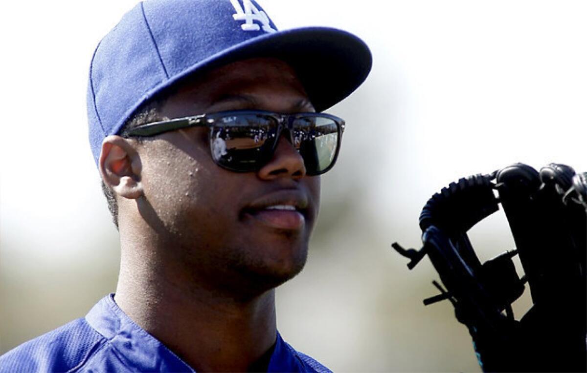 L.A. Dodgers infielder Hanley Ramirez takes the field during spring training.