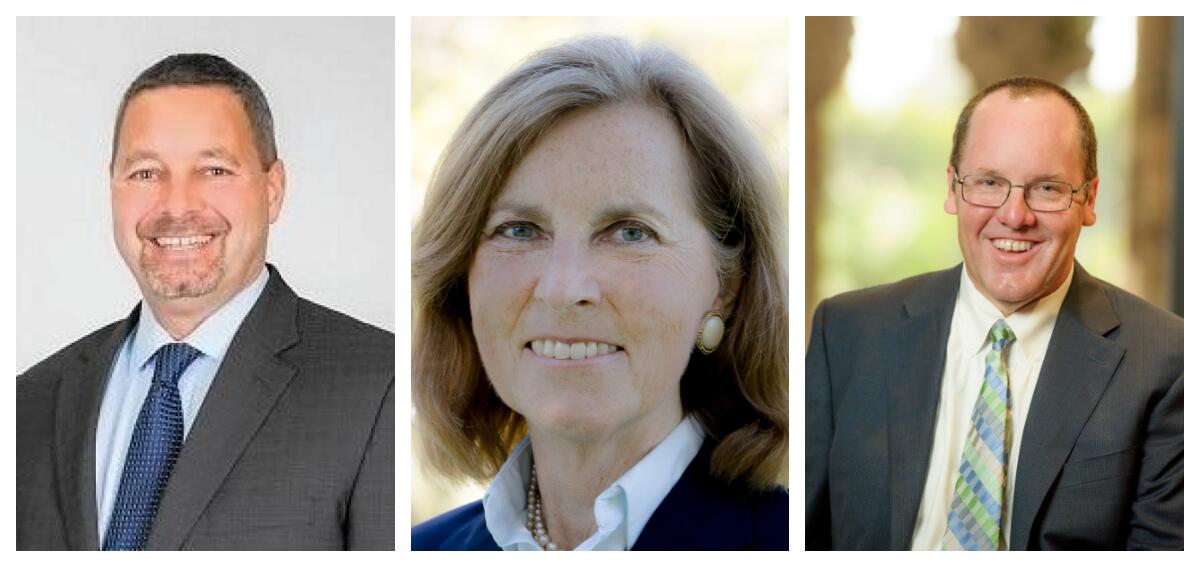 Outgoing Costa Mesa City Council members Allan Mansoor, Sandy Genis and John Stephens 