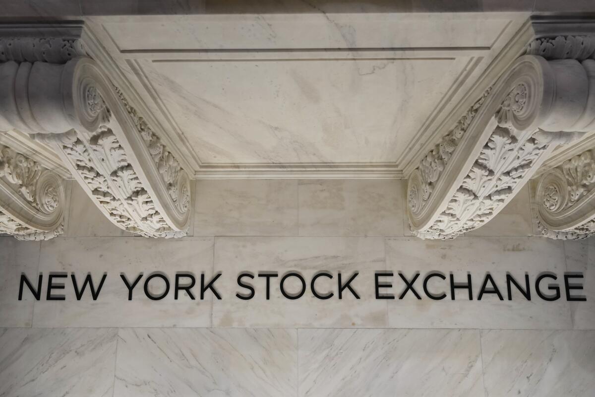 A sign is seen on the floor at the New York Stock Exchange 