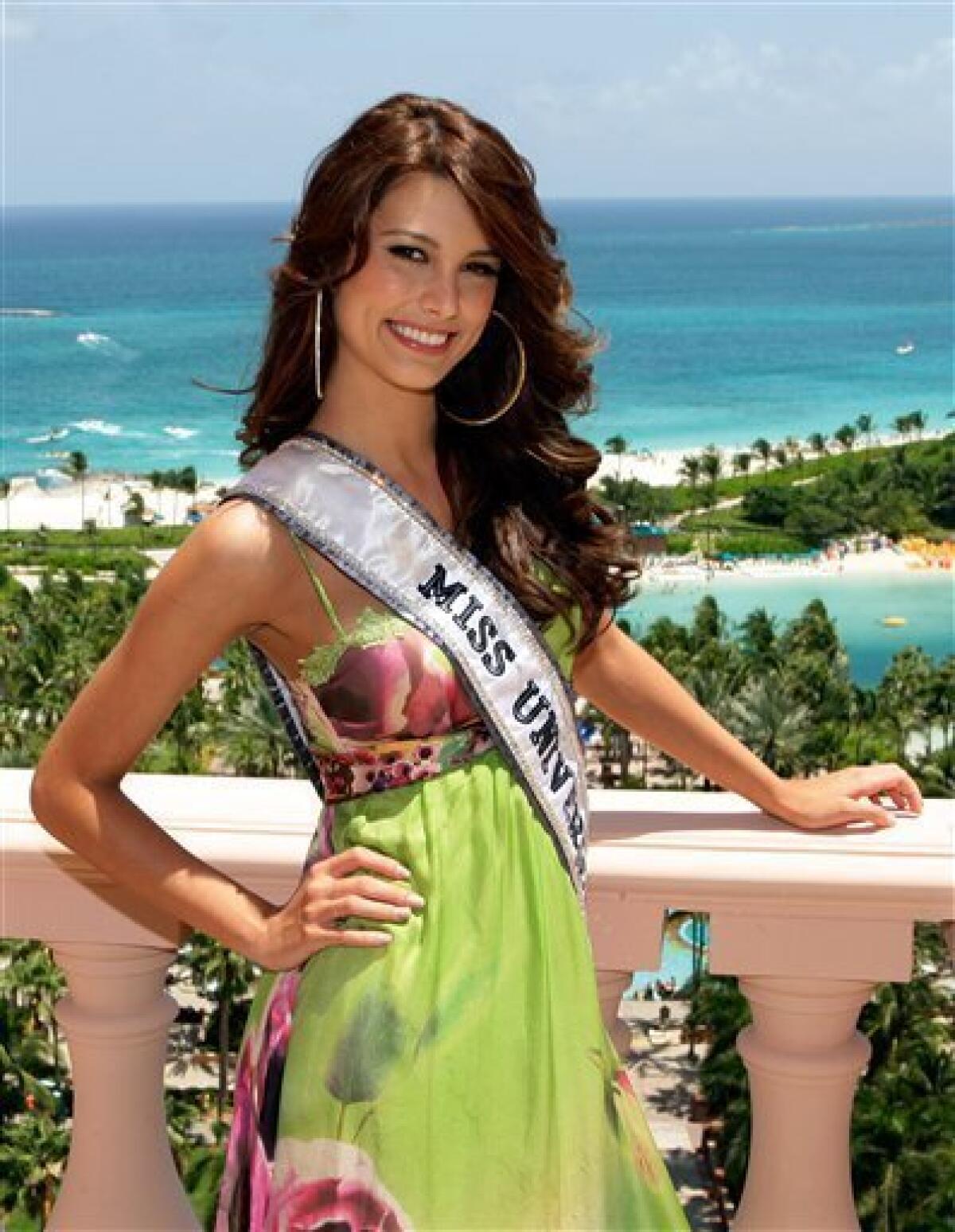 Miss Universe 2009 Stefania Fernandez, of Venezuela, poses at the Atlantis Resort in Nassau, Bahamas, Monday, Aug. 24, 2009. Venezuela won the 2009 Miss Universe crown for the second year straight and the sixth time since the pageant's creation. (AP Photo/Andres Leighton)