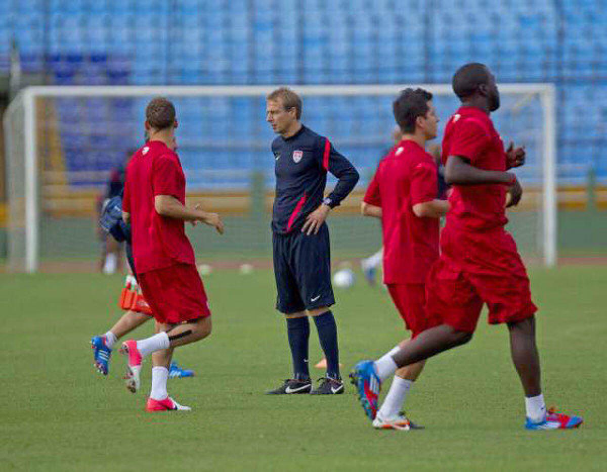 U.S. Coach Juergen Klinsmann watches his players during a training session at National Stadium in Guatemala City on June 11.