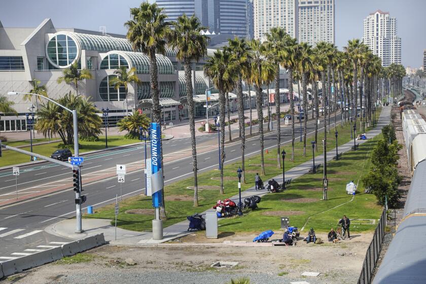 This is the San Diego Convention Center along Harbor Drive in downtown on February 18, 2020 in San Diego, California. Measure C, a hotel tax hike on the March 3rd ballot, will raise money for a major convention center expansion, homelessness and road repairs.