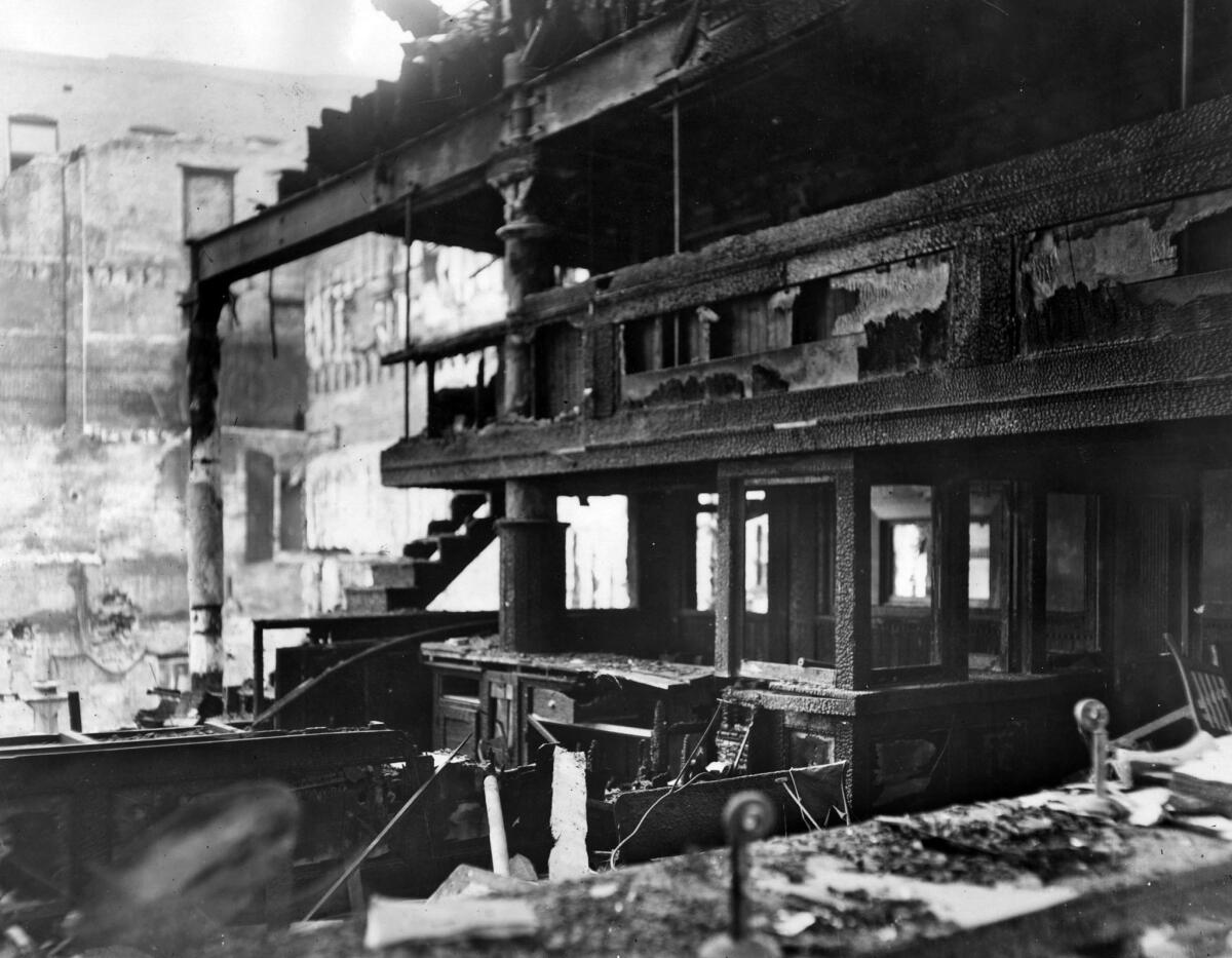 Oct. 1910: Another view of the burned out offices of the Los Angeles Times following the early morning bombing.