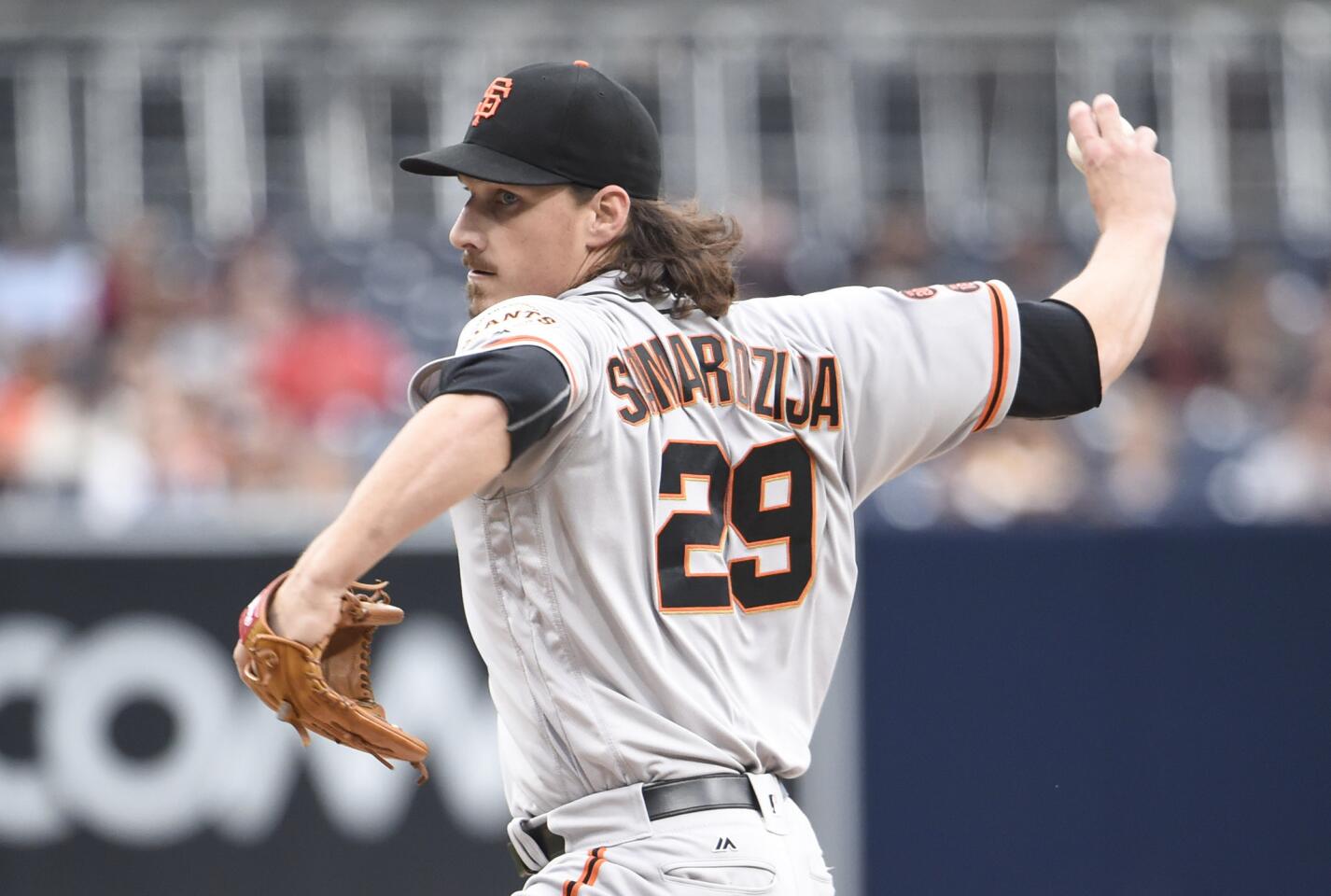 Jeff Samardzija pitches during the first inning against the Padres on May 19, 2016, in San Diego.