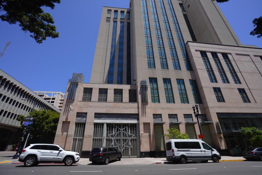 San Diego, CA - July 11: Entrance to the Sheriff’s Intake at San Diego Central Jail on the corner of Front Street and B Street in downtown San Diego, CA. (Nelvin C. Cepeda / The San Diego Union-Tribune)