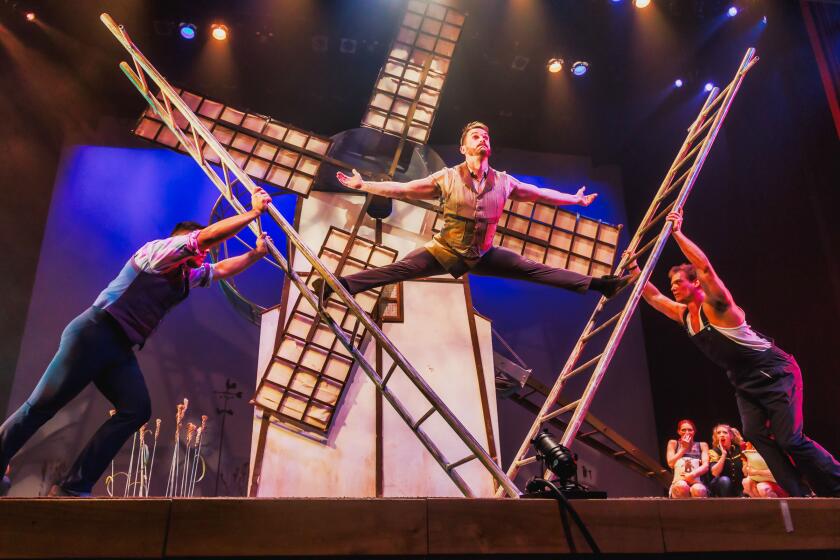A 15-foot windmill provides the storyline and mechanical devices in “Cirque Mechanics: Zephyr - A Whirlwind of Circus”.