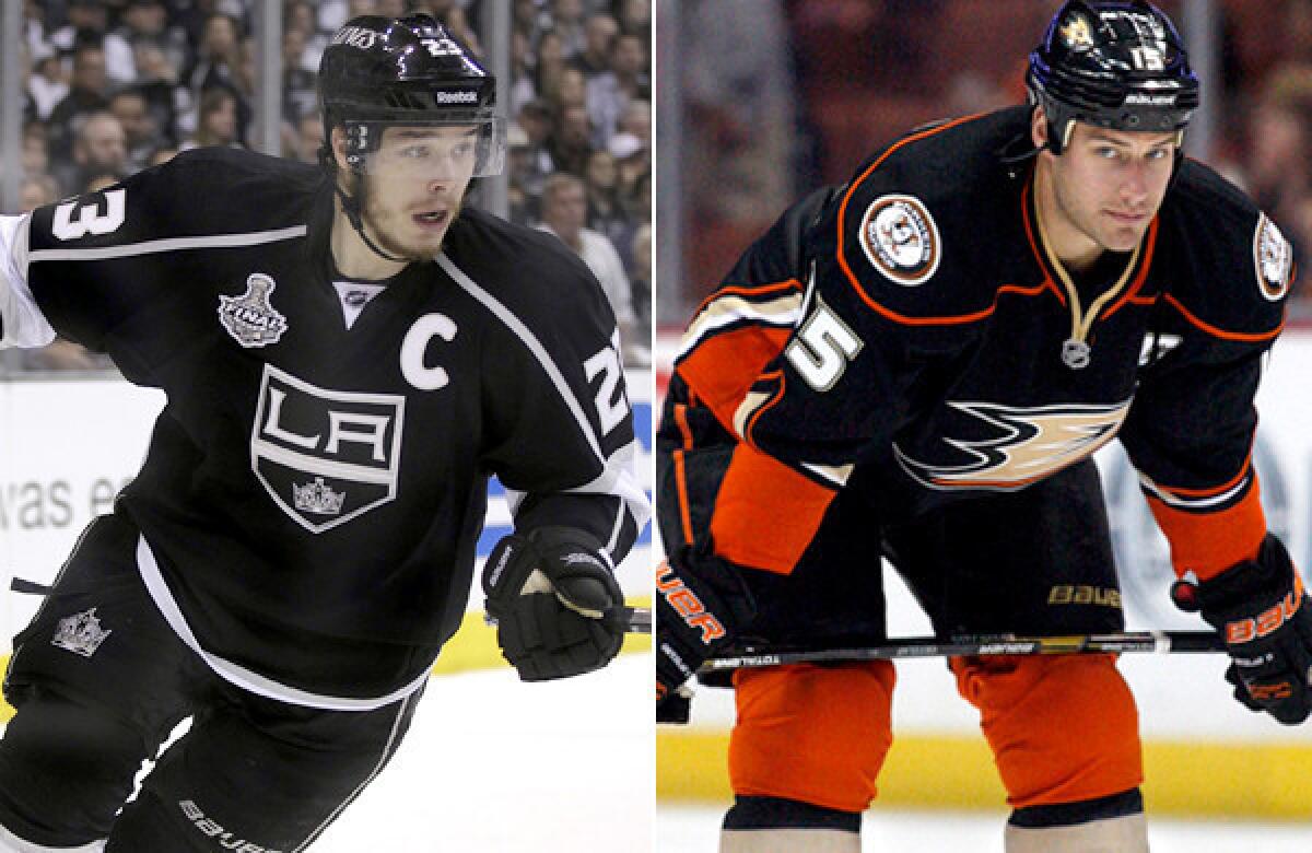 Captains Dustin Brown of the Kings and Ryan Getzlaf of the Ducks will return to the ice for camp later this month.
