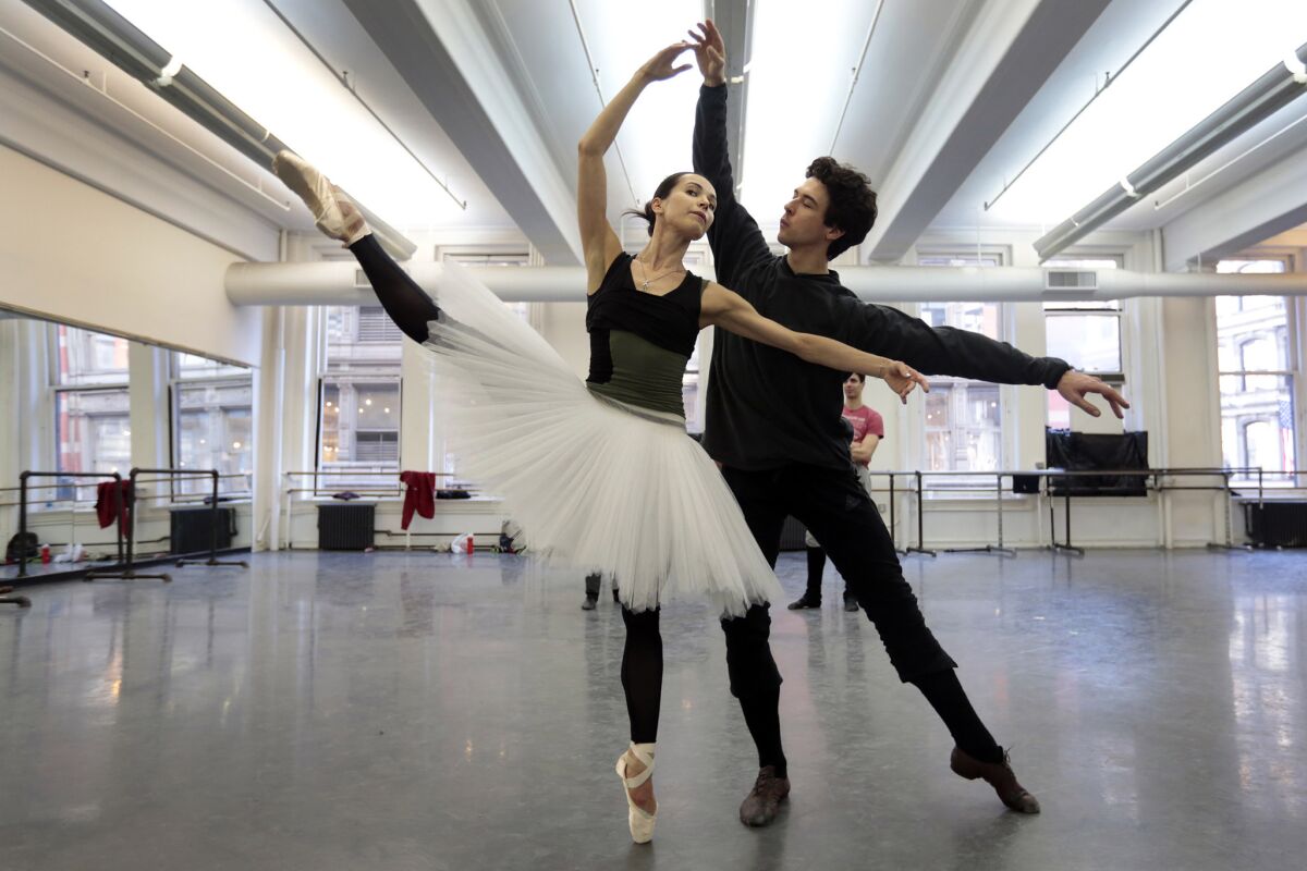 American Ballet Theatre's Diana Vishneva, who will portray opening-night Aurora, and Thomas Forster get into step for the "Sleeping Beauty" premiere.