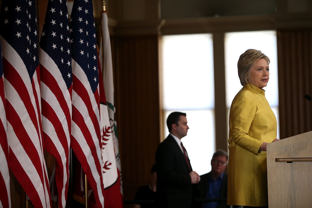Hillary Clinton delivers a counter-terrorism address at Stanford University on March 23.