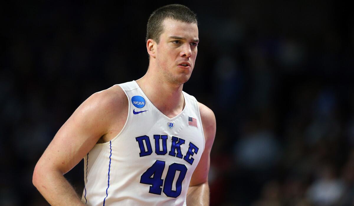 Duke's Marshall Plumlee looks on during the game against the Yale Bulldogs during the second round of the 2016 NCAA Men's Basketball Tournament on March 19.