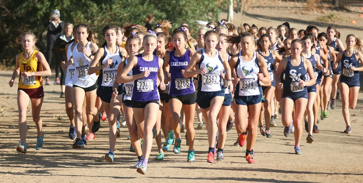 Girls' pack was tight in the first 200 yds.