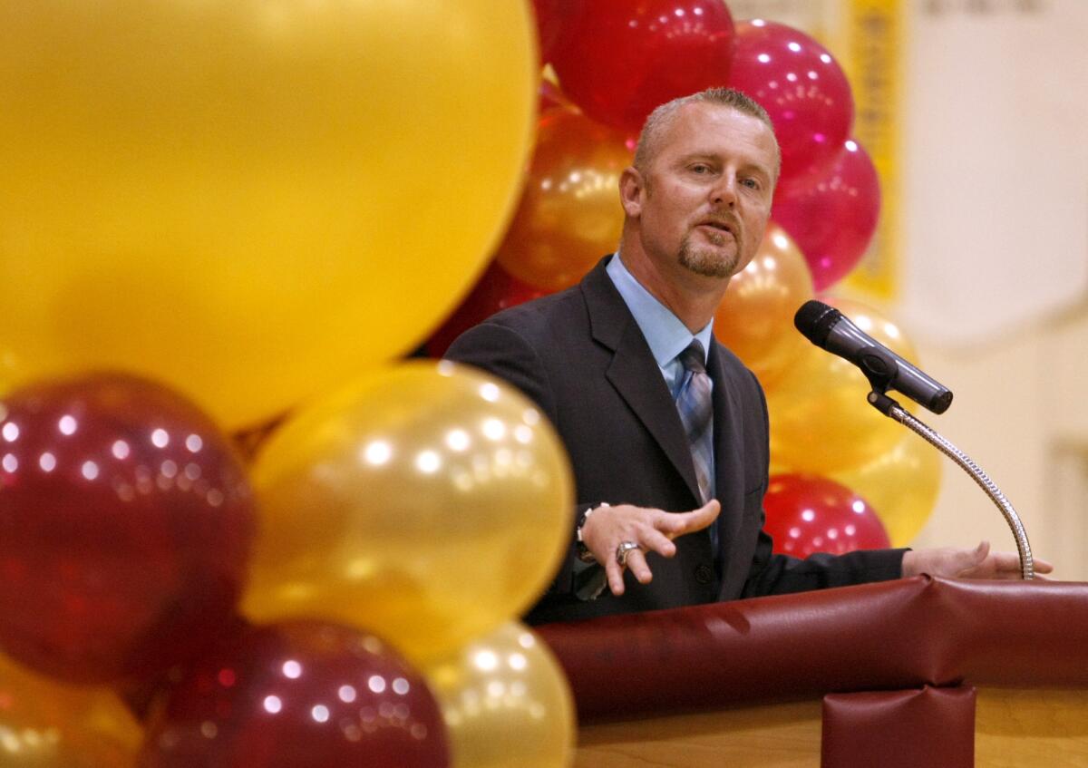 La Cañada High School 7/8 principal Ryan Zerbel congratulated the students after the school was named a 2014 "Schools to Watch" model middle school at an assembly in the school's gym on Friday, January 31, 2014.