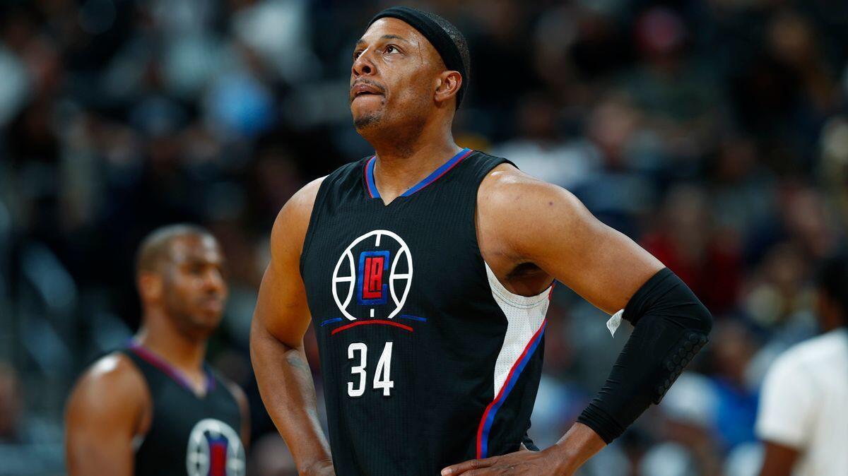 Clippers forward Paul Pierce reacts as the Clippers fall behind the Denver Nuggets in the second half on Thursday.