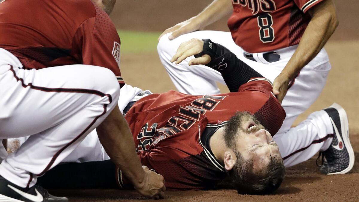 Arizona's Steven Souza Jr. was while scoring during an exhibition game against the Chicago White Sox on March 25.