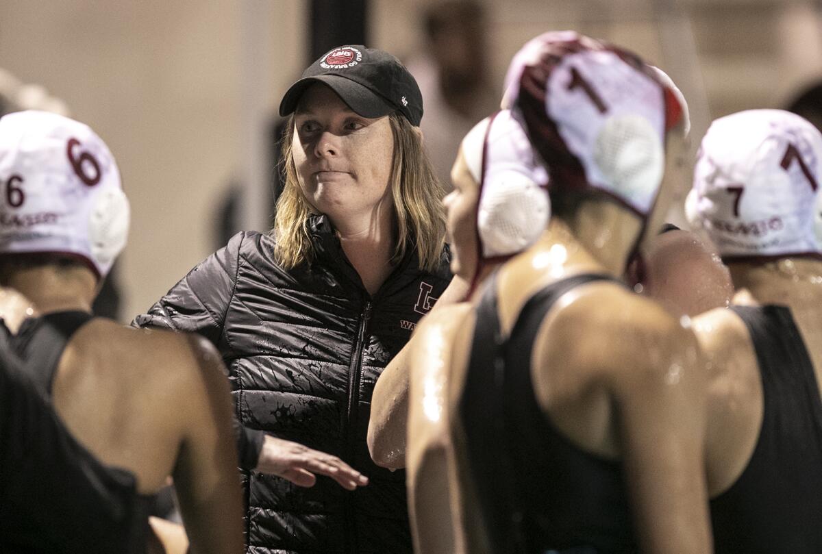 Laguna Beach head coach Claire Sonne reacts after losing to Foothill in Wednesday's semifinal match.