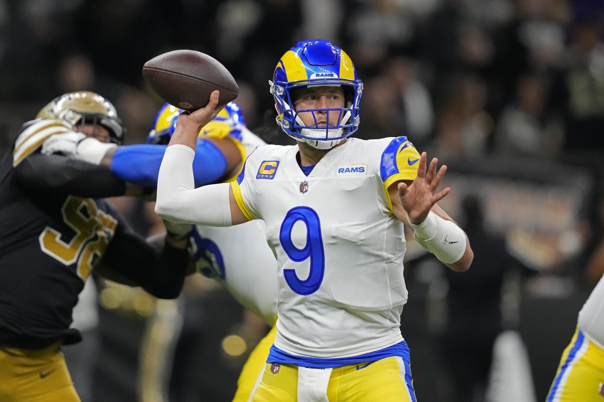 Rams quarterback Matthew Stafford passes against the New Orleans Saints.