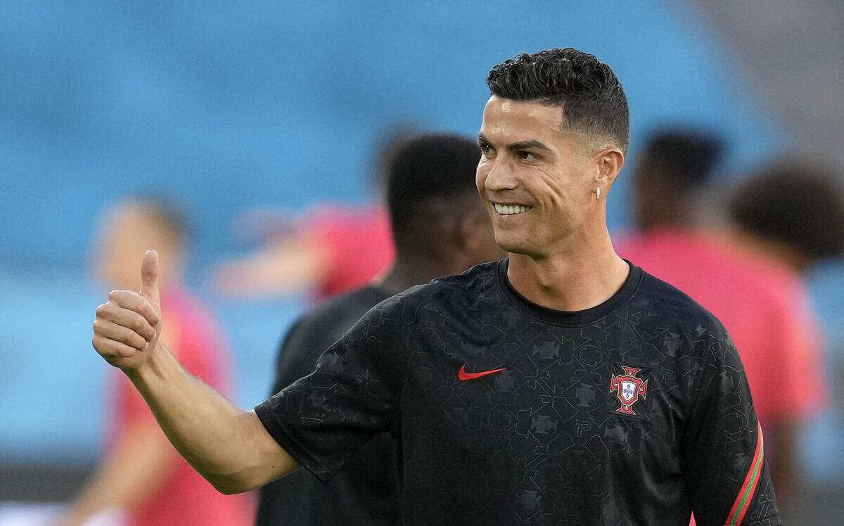 Portugal's Cristiano Ronaldo gives a thumbs up before a Euro 2020 match