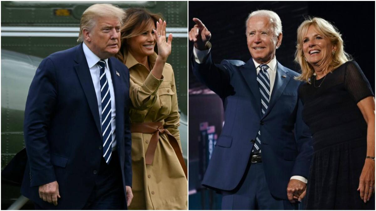 El ex presidente Donald Trump y su esposa Melania Trump y el presidente Joe Biden, y su esposa, Jill.