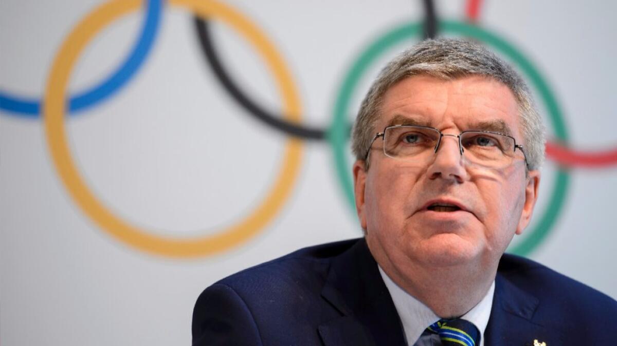 International Olympic Committee President Thomas Bach attends a news conference following an Olympic summit on June 21.