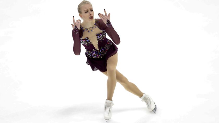 Bradie Tennell performs in the women's free skate at the U.S. Figure Skating Championships on Friday in Detroit, where she finished second.