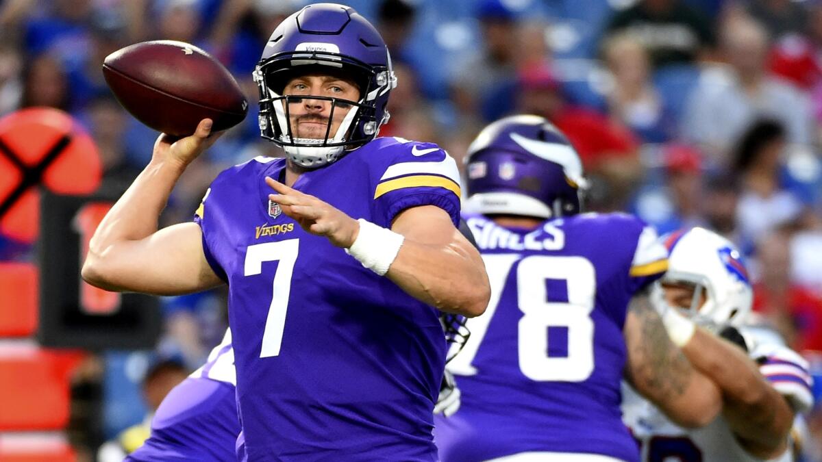 Vikings quarterback Case Keenum unleashes a pass during the first half Thursday.