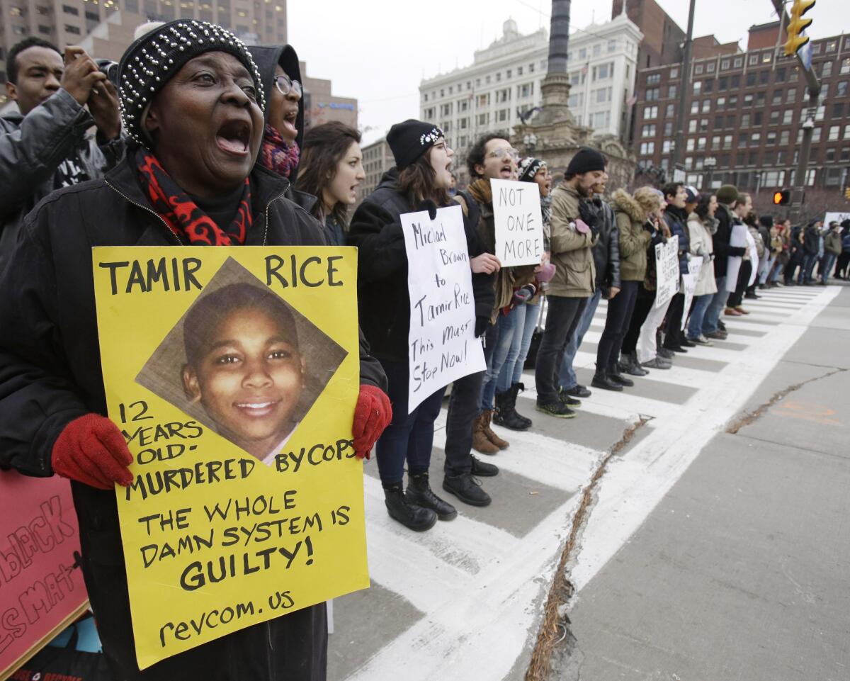 Demonstrators block Public Square in Cleveland during a November 2014 protest over the police shooting of Tamir Rice, 12.