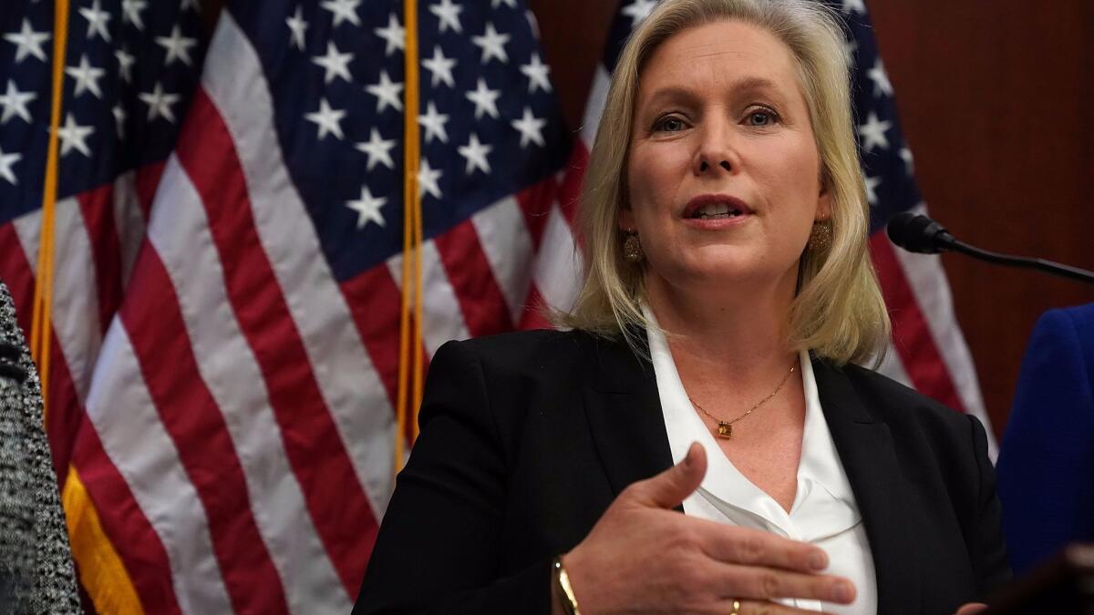 New York Sen. Kirsten Gillibrand speaks during a news conference on sexual harassment on Wednesday.