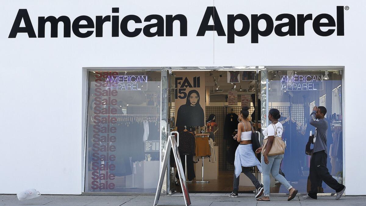 American Apparel shut all its stores after going into bankruptcy. Above, the store on Melrose Avenue in Los Angeles in 2015.