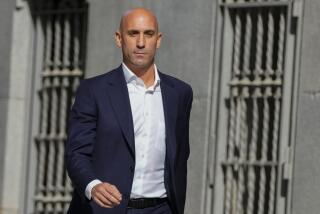 FILE - Former president of Spain's soccer federation Luis Rubiales arrives at the National Court in Madrid, Spain, Friday, Sept. 15, 2023. A Spanish investigating judge says that Luis Rubiales, the former president of the Spanish soccer federation, will face trial for kissing forward Jenni Hermoso without her consent during the Women’s World Cup. (AP Photo/Manu Fernandez, File)