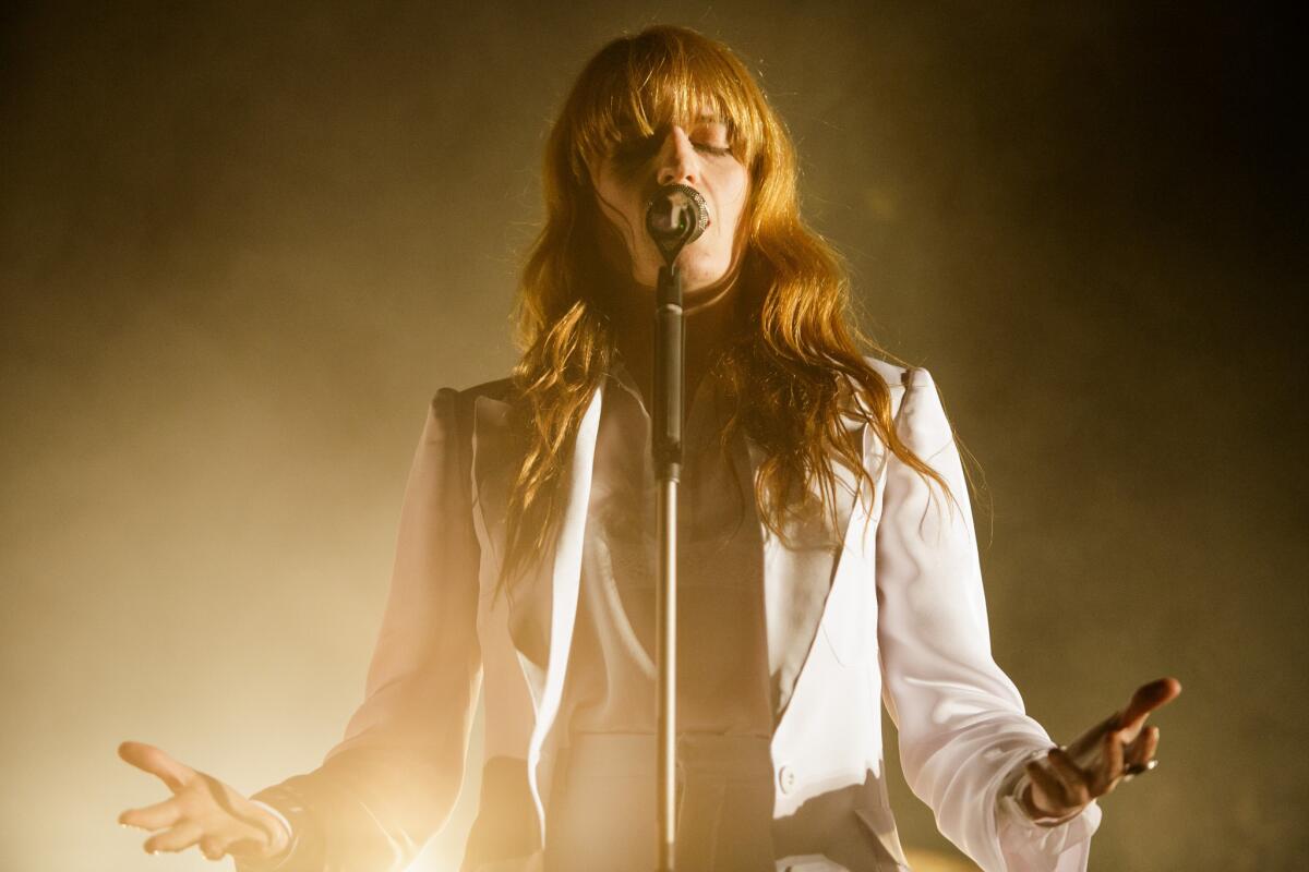 Florence + The Machine performs during Day 3 of the Coachella Valley Music and Arts Festival in Indio, Calif., on April. Singer Florence Welch says she broke her foot during the performance.