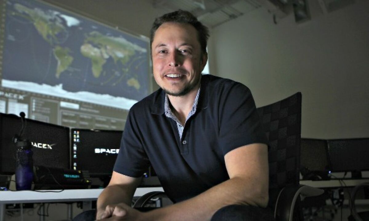 Elon Musk poses in the mission control room of Hawthorne-based SpaceX in April 2012.