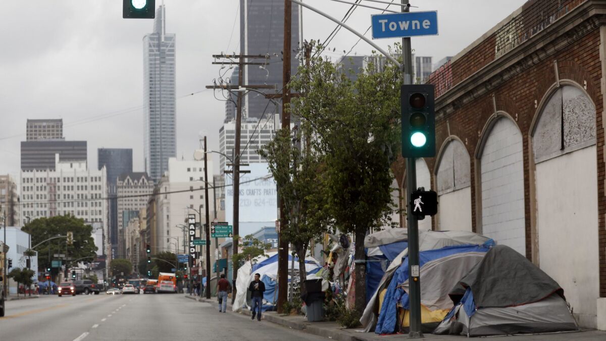 A tent encampment in downtown Los Angeles.