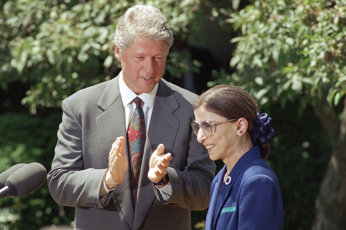 President Clinton and Ruth Bader Ginsburg in the White House's Rose Garden