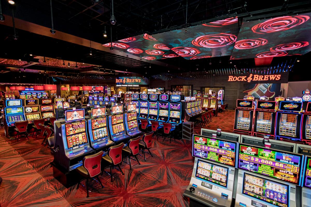 Rows of slot machines inside of a casino