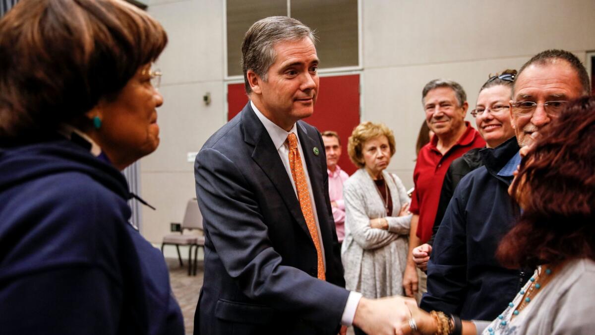 David Hadley, seen here greeting voters after participating in a 2016 Assembly candidates' forum, announced that he is running for governor in 2018.