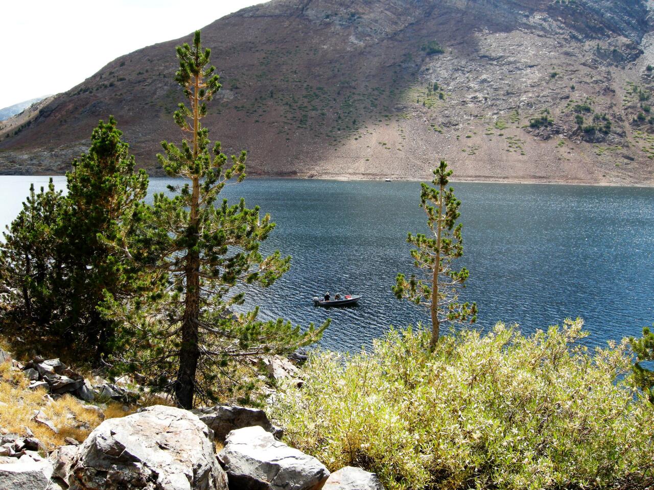 Anglers try their luck on Saddlebag Lake, west of Lee Vining, a California hamlet that's also a prime spot for fishing.