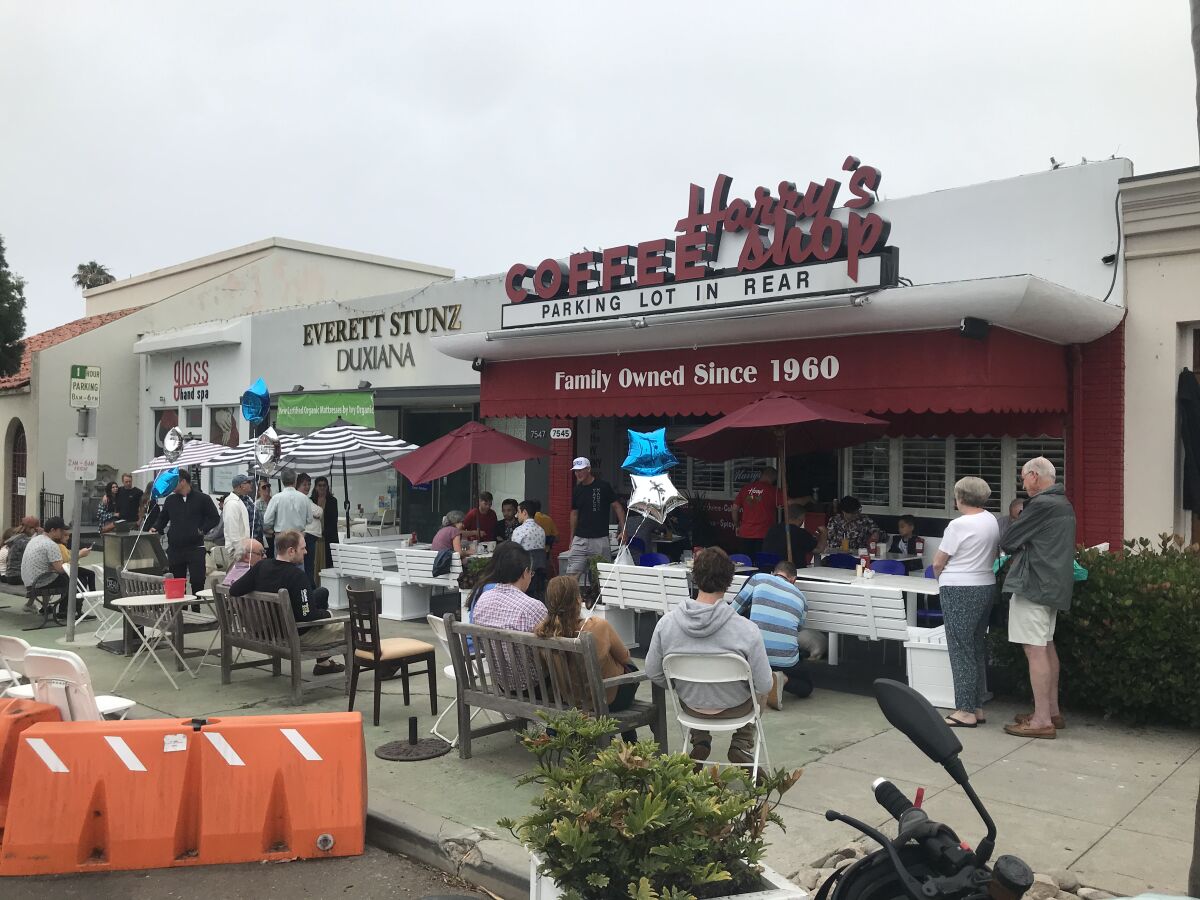Harry's Coffee Shop in La Jolla reopened June 18 after a five-week closure caused when a car crashed into it.