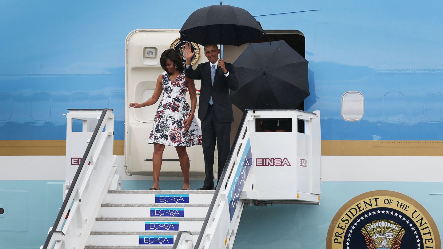 President Barack Obama and First Lady Michelle Obama arrive Sunday at Jose Marti International Airport in Havana on Air Force One.