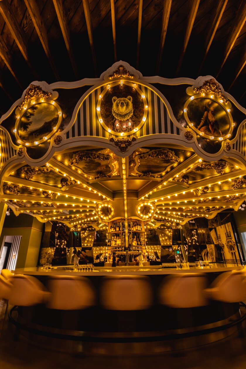 The spinning bar seating at Wolfie's Carousel Bar in North Little Italy.