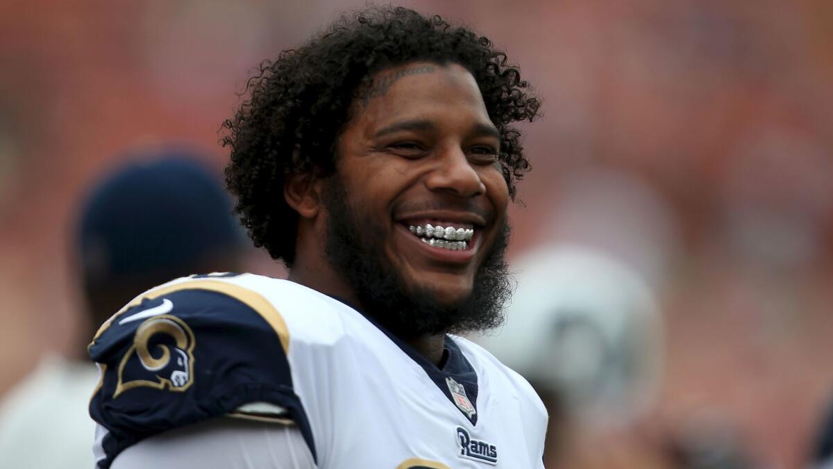 Rams defensive lineman Ethan Westbrooks before the start of a game against the Washington Redskins on Sept. 17.