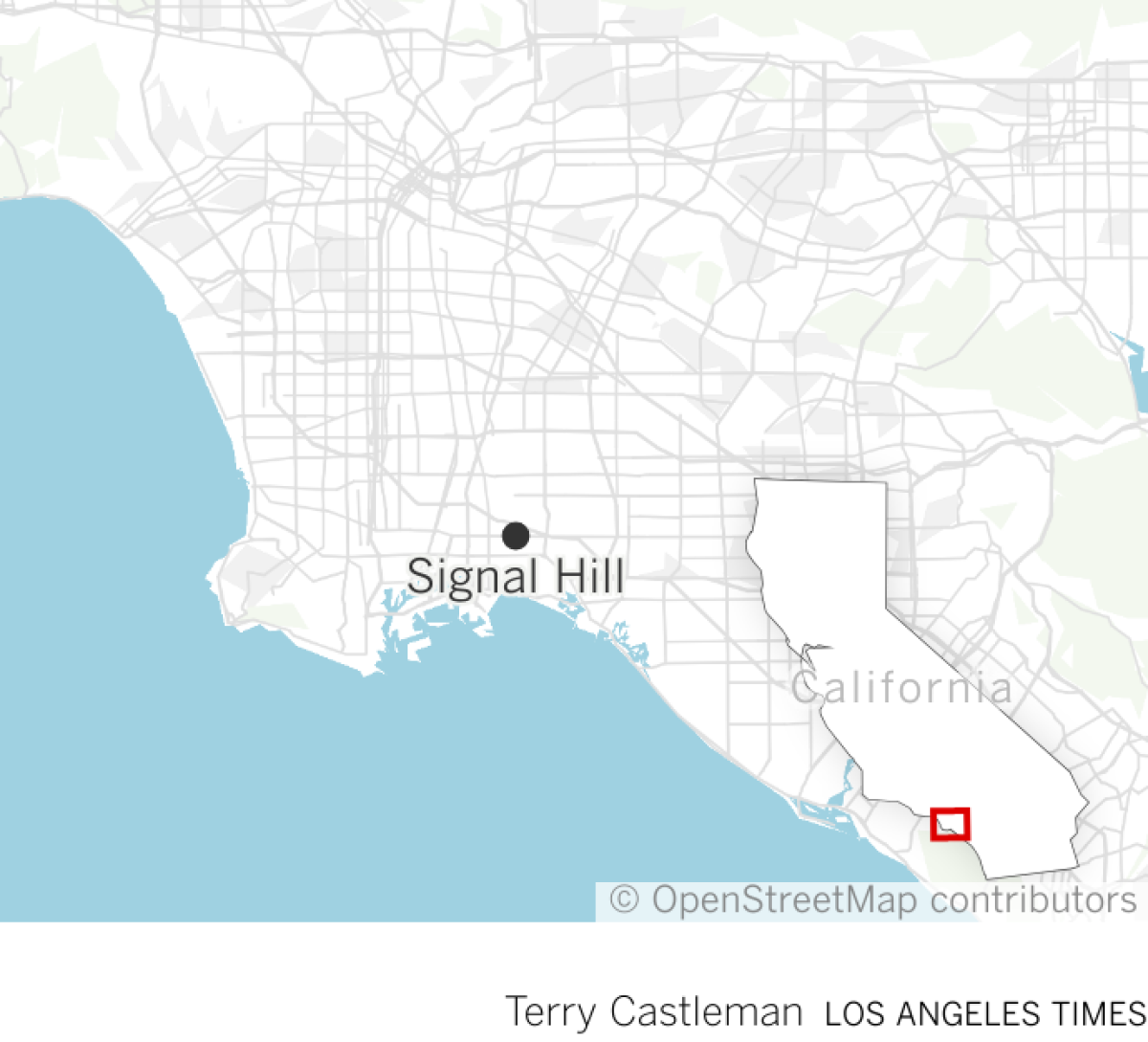 Map showing Signal Hill, CA.