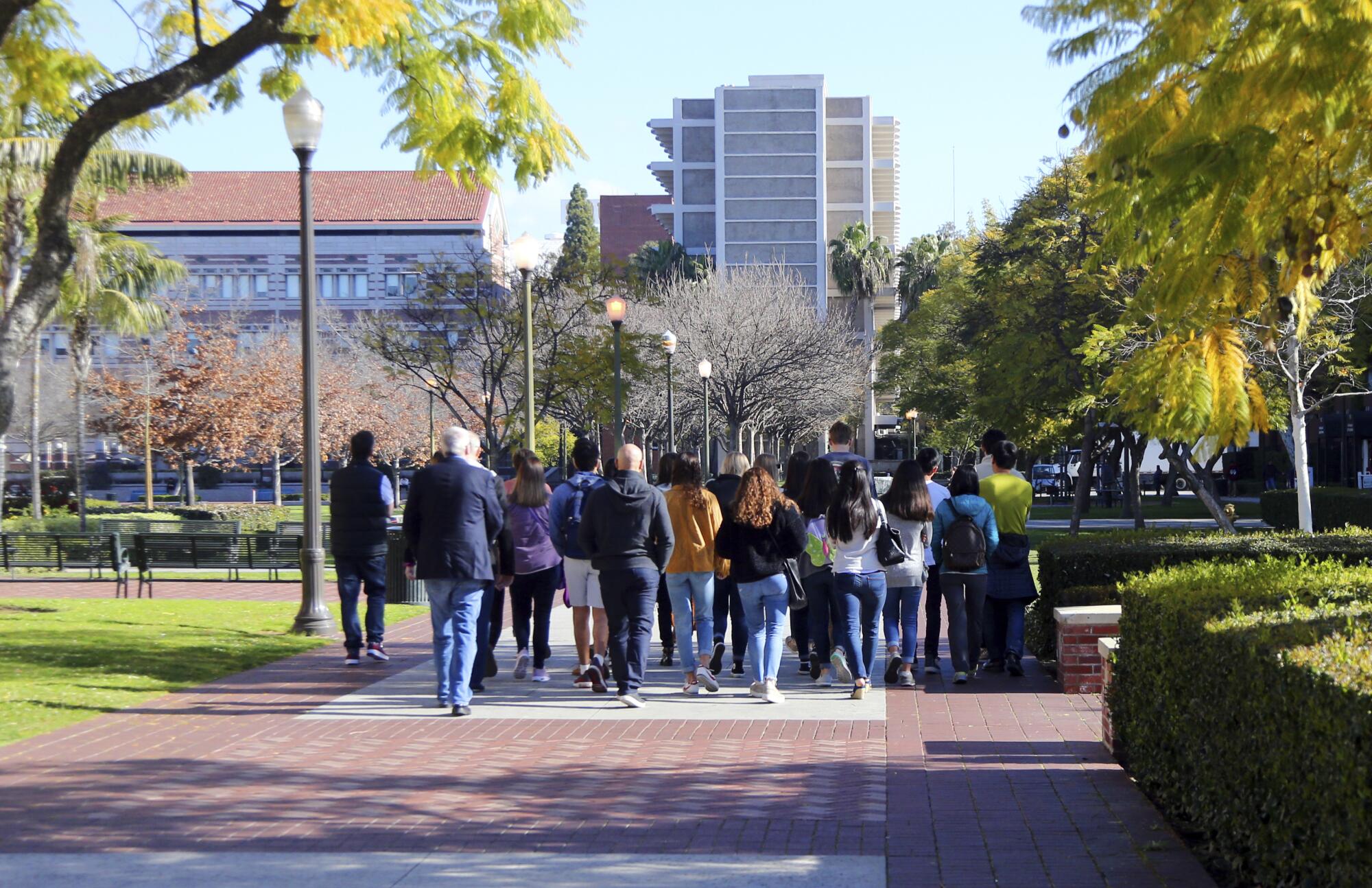 Prospective students and parents tour the USC campus in 2019.