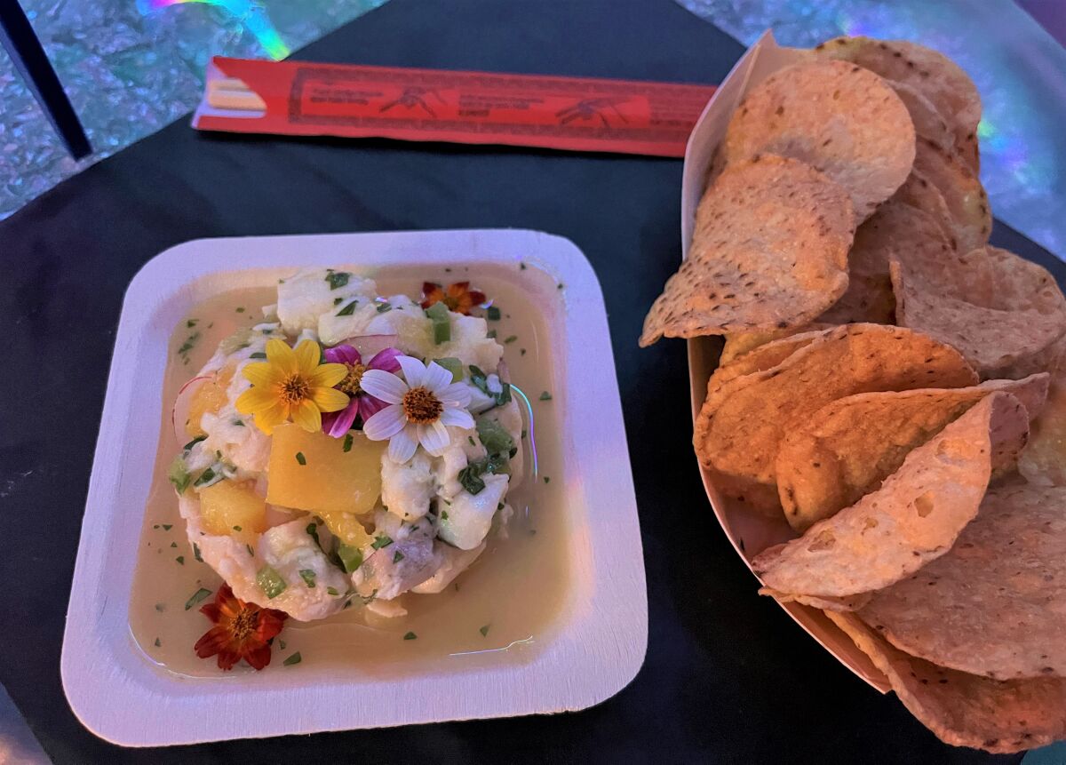 A plate of halibut ceviche at Space Pad Speakeasy in Oceanside.