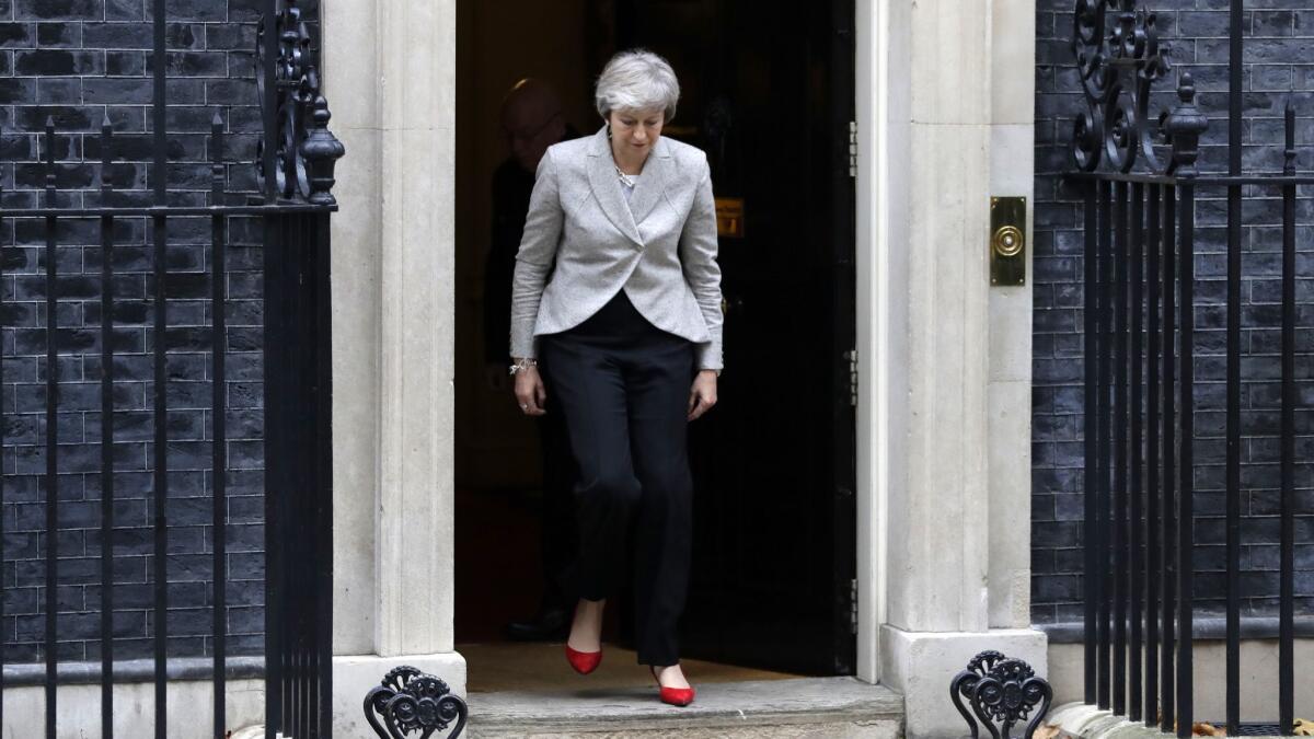 British Prime Minister Theresa May arrives to make a statement outside 10 Downing Street in London on Nov. 22.