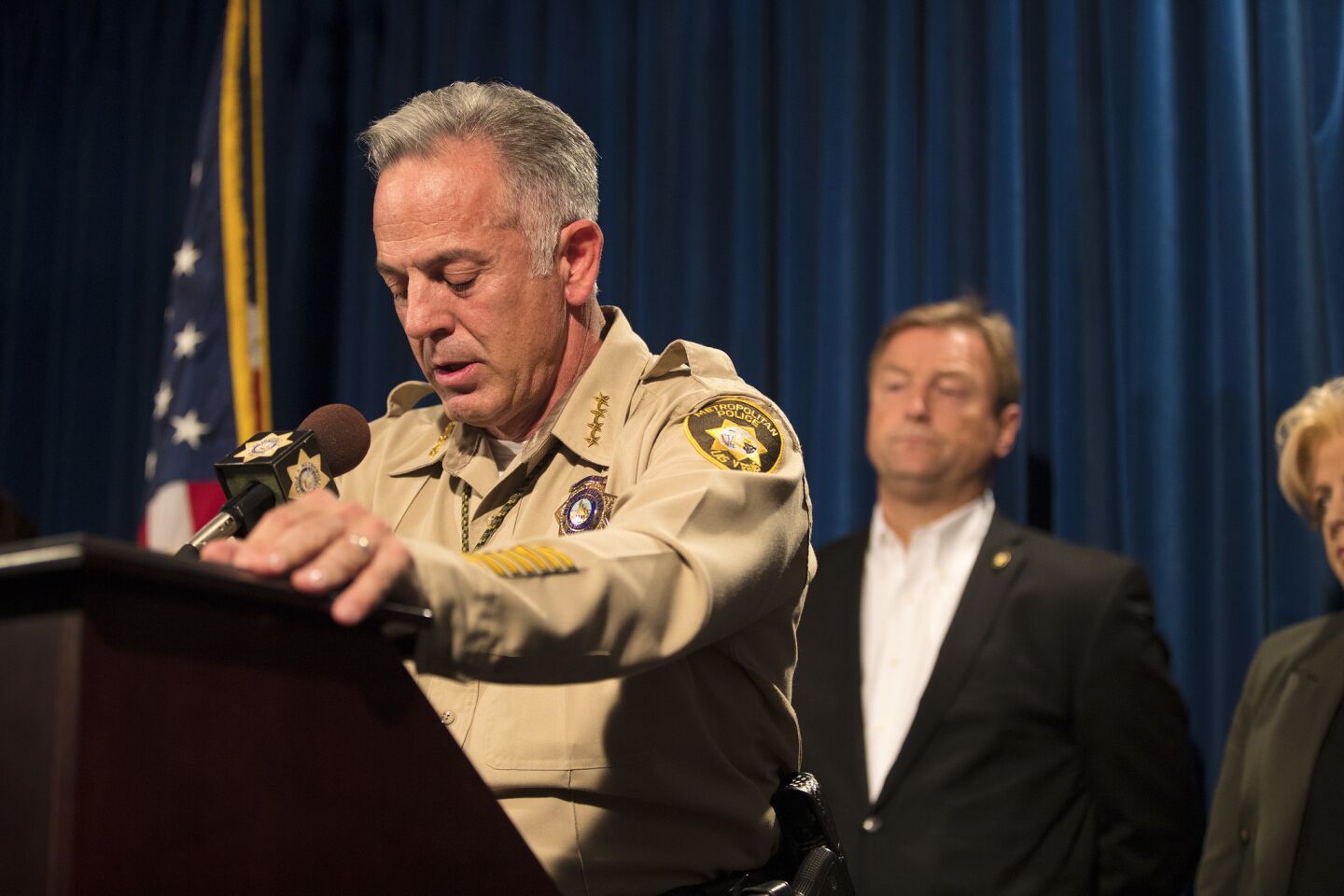 Clark County Sheriff Joe Lombardo updates the toll from the mass shooting to 59 killed and 527 injured during a news conference Las Vegas.