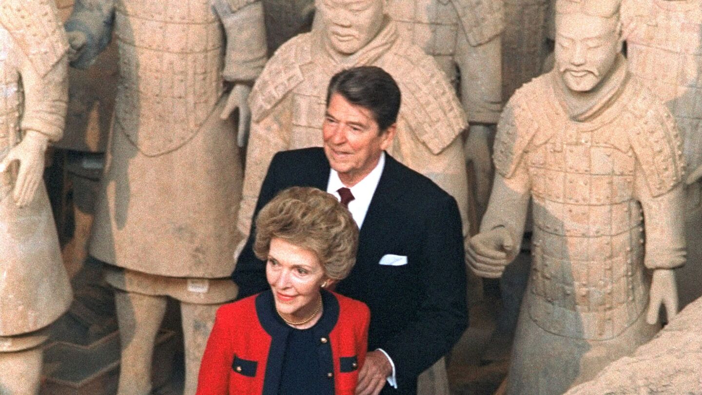 The president and first lady visit the terra cotta soldiers archeological site during their 1984 China trip.