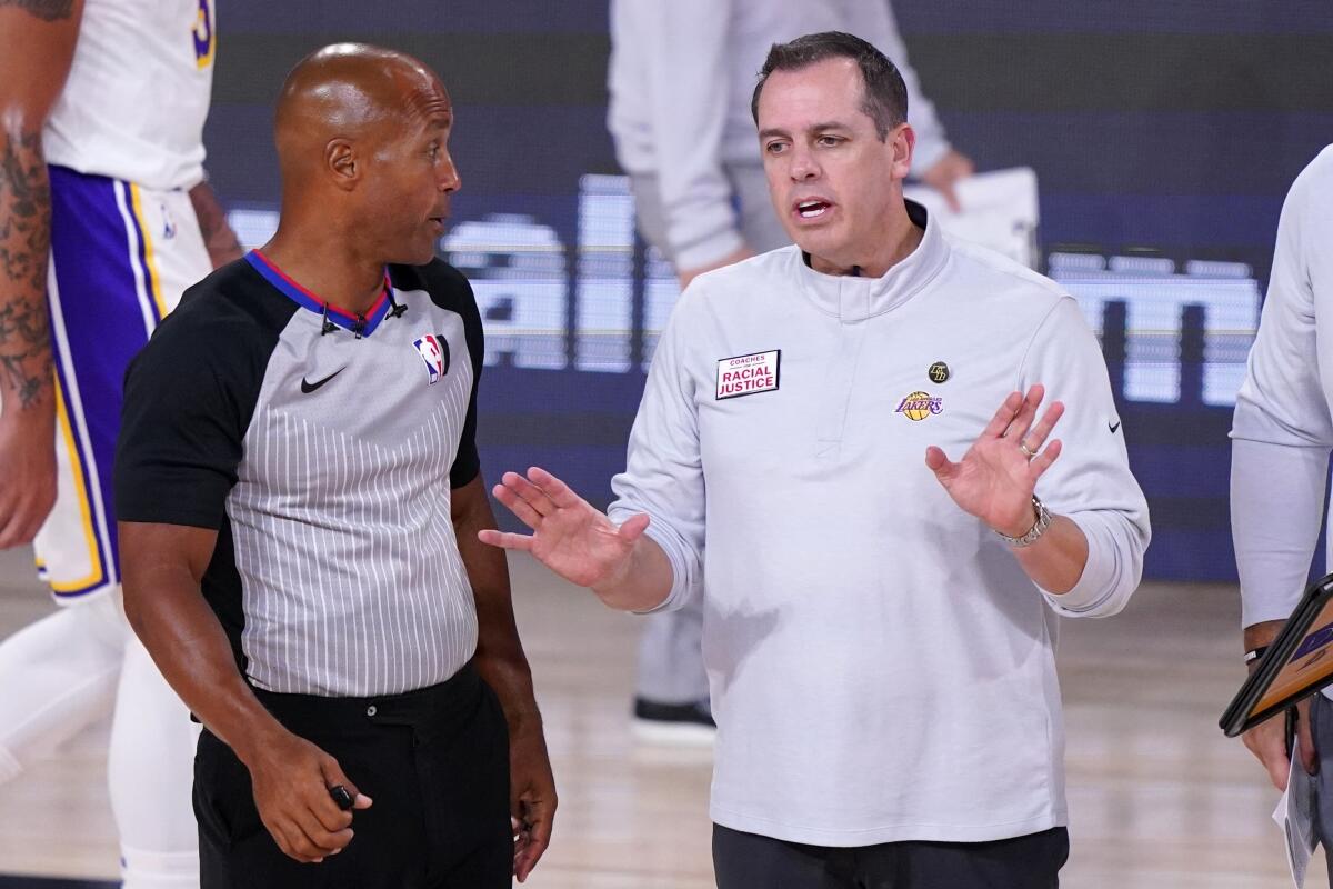 Lakers coach Frank Vogel was some clarification on a call from referee Marc Davis during Game 3.
